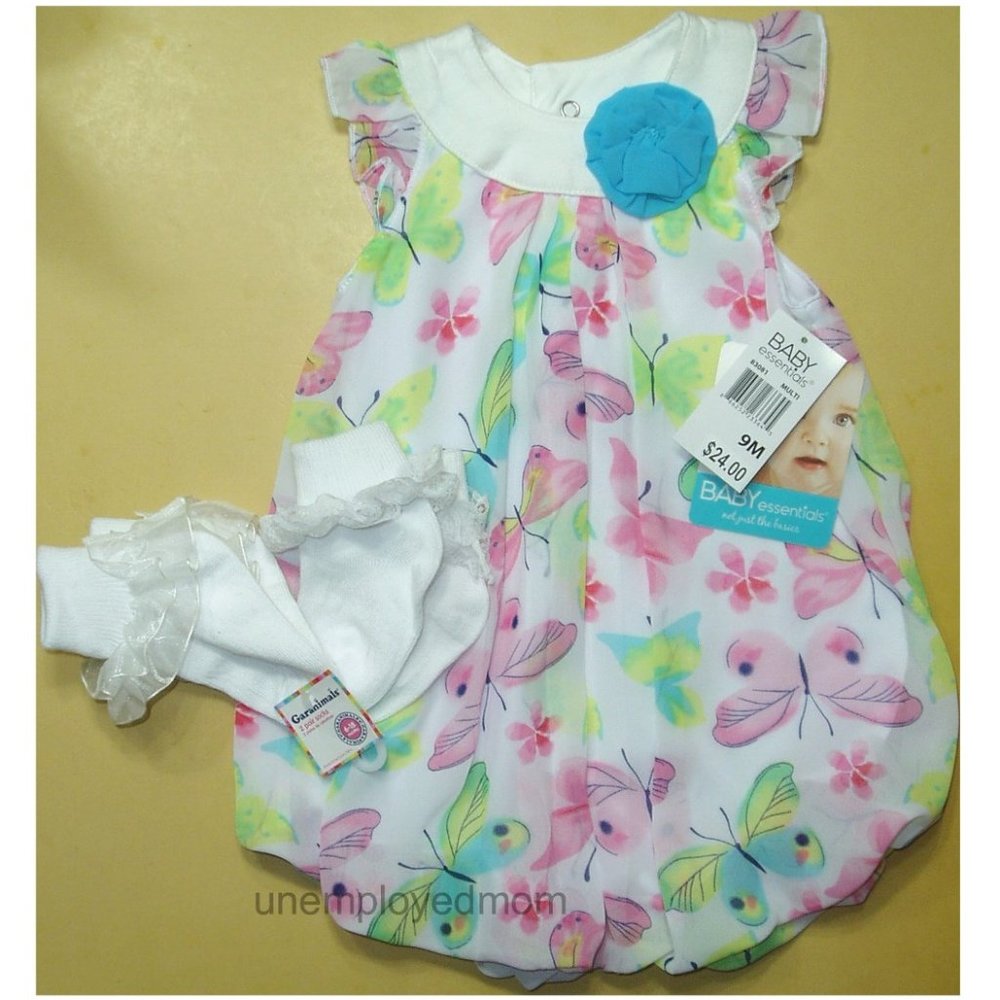 Butterflies Dress Bodysuit One piece Girl Romper plus 2 pair lace Socks Summer
